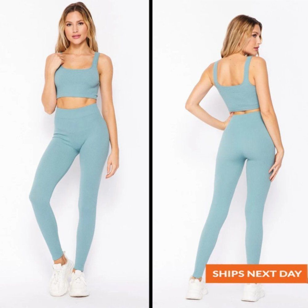COPY - Seamless Rib-Knit Crop Tank 2 Piece Set - Seamless - Athleticwear -Two P…